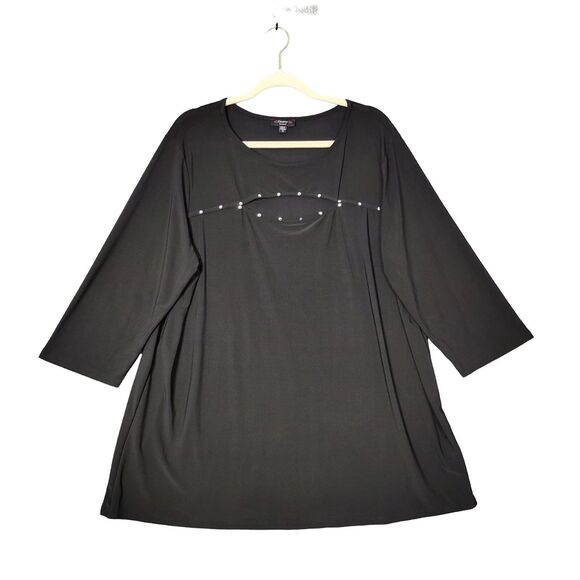 COCOMO Black Rhinestone Peekaboo Cutaway 3/4 Sleeve Top SIZE 2X - Picture 1 of 11